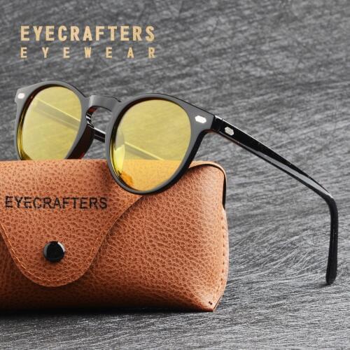 TR90 Lightweight Night Vison Driving Goggles Yellow Glasses Men Women Classic Vintage Retro Polarized Round Sunglasses