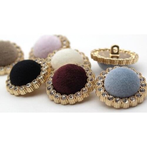 Flocking Cloth Metal Button Retro Floral Wrapped Fabric Belt Drill Hair Rope Decoration Material DIY Clothing 2pcs YS201015-4