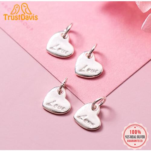 TrustDavis Real 925 Sterling Silver Romantic Heart Love Charm Pendant For Making Necklace Handmade DIY Accessories Jewelry DZ285