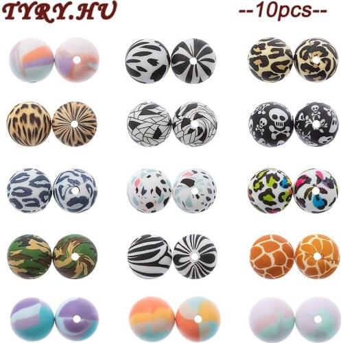 TYRY.HU 100pc 15mmTerrazzo & Leopard Print Round Silicone Beads Baby Chewable Teething Beads For DIY Necklace BPA Free