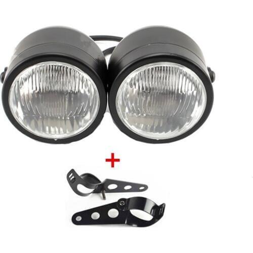 Universal Chrome 12V Twin Dominator Headlight Lamp Motorcycle w/Mount Bracket Street Bike Dual Sport bike Touring Chopper Bobber