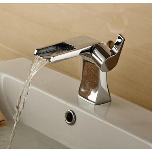 Vidric unique design brass chrome finished bathroom single lever hot and cold sink waterfall faucet basin faucet