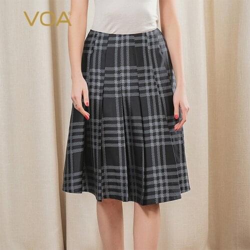 VOA Silk 30m/m Black Yarn-Dyed Jacquard Side Zipper Education Grams Pleat Design Fashion Umbrella Skirt C514