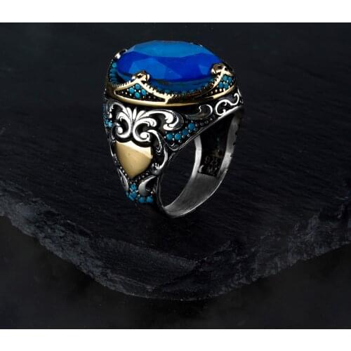 High-quality 925 Sterling Silver Barbiya stone ring Jewelry Made in Turkey in a luxurious way for men with gift / rings onyx