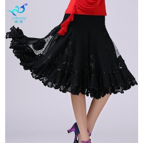 Lady Square Dance Skirt Female Ballroom Dancing Competition Suit Girls Rumba Dance Costumes Ballroom Dance Sequins Skirt D-0038