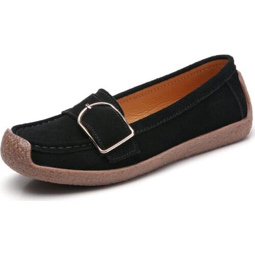 2021 Summer Genuine Leather Women Casual Shoes Fashion Breathable Slip-on Peas Massage Flat Shoes