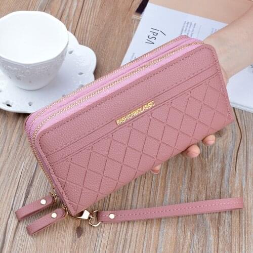 New Double Zipper Purse Women Long Large Capacity Wallet Fashion PU Leather Card Holder Cell Phone Pocket Money Coin Bag Handbag