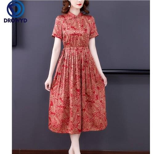 Women Long Loose Dress 2021 Summer Office Lady Print Short Sleeve O-Neck Red Print Maxi Dresses Party Runway Traf Vestidos Robe