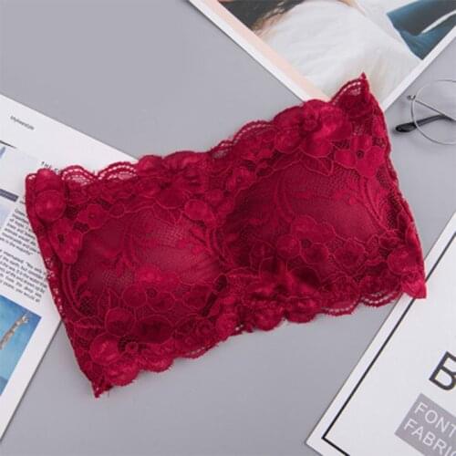 1pc Fashion Summer Womens Floral Lace Bandeau Seamless Bandeau Wire Free 4-Hook Bralette Strapless Tube Top Free Shipping