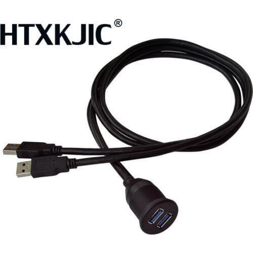 2 Ports Dual USB 3.0 Extension AUX Flush Mount Car Mount Extension Cable for Car Truck Boat Motorcycle Dashboard Panel - 1M/2M
