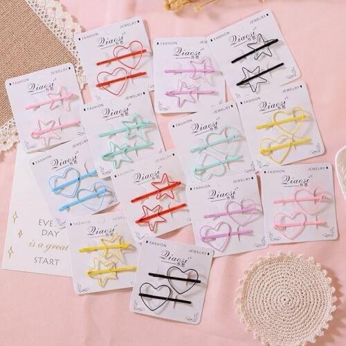 Hot Sale 2pcs Hair Clips Hairpin Fashion Cute Star Heart colorful Hair Pins Hair SideAccessories Barrettes for Women Girls Gift