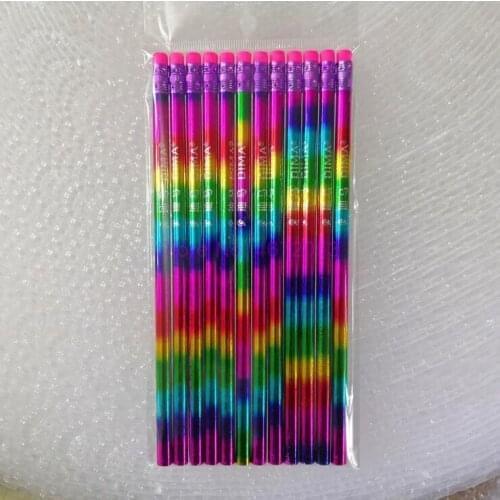 200packs/lot New Rainbow Pencil Wood Environmental protection Pencil Bright color Appearance Pencil for school office 12pcs/pack