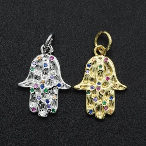 20x12mm 100% CZ Zircon DIY Jewelry Hamsa Hand Charm Pendant Wholesale Fashion Jewellery Pendants Bracelet Making Charm