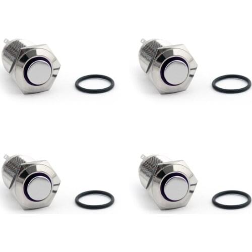 Artudatech 4PCS 16mm 12V Green Blue Red LED Metal Latching Push Button Switch Ring High Round For Car