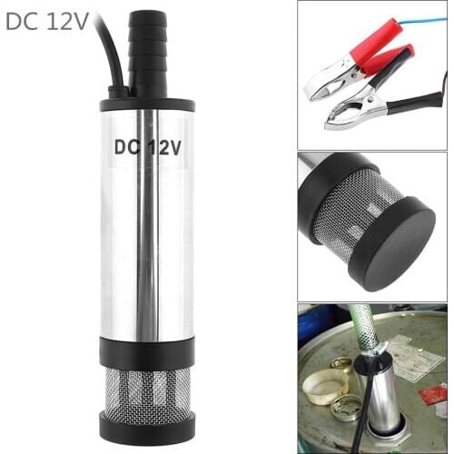 DC 12V 38MM Silver Oil Pump Car Electric Submersible Pump Fuel Water Oil Barrel Pump with 2 Alligator Clips for Cars Vehicle