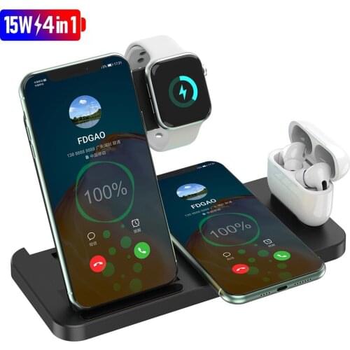 15W Wireless Charger Foldable Holder 4 in 1 Qi Fast Charging Dock Station For iPhone 11 Pro Max 8 Plus For Apple iWatch AirPods