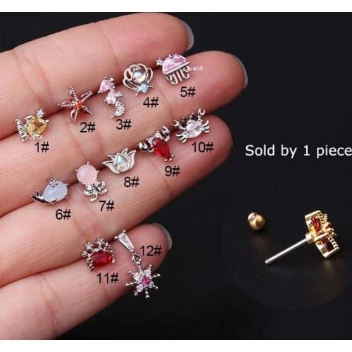 1 Piece Ocean Series Animals Tragus Earrings Stud Helix Rook Lobe Piercing Stainless Steel 20 Gauge