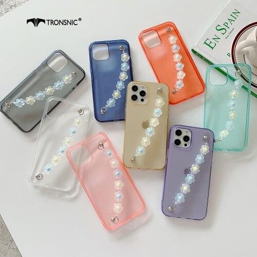 Candy Flowers Chain Phone Case for iPhone 12 11 Pro Max XR Xs MAX Soft Rainbow Wrist Case for iPhone 6s 7 8 Plus Covers Landyard