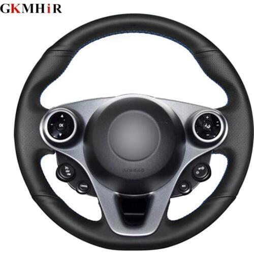 DIY Black Steering Wheel Cover Soft Artificial Leather Car Steering Wheel Cover for Smart New Fortwo Forfour 2015-2017