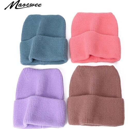 Colorful Crochet Knitted Hat Cute Cat Ears Bonnet Warm Brand Thick Wool Cap Female Outdoor Hats Solid Beanies Windproof Bonnets