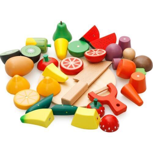 Children Kitchen Food Pretend Toys Fruit Fish Vegetable Blocks Children Lovely Wooden Toys Play House Toy Baby Gifts