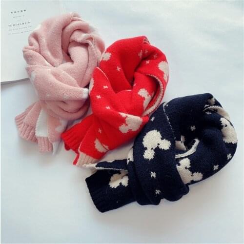 Children Winter Scarf Baby Disney Mickey Ear Knitted Soild Scarves for Girls Soft Kids Women Thick Warm Accessories