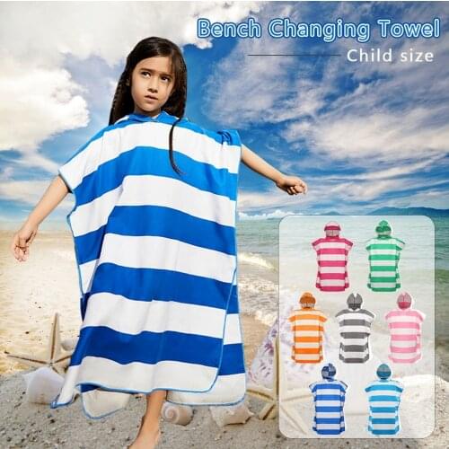 Kids Stripe Printied Microfiber Beach Towel Changing Robe Poncho Lightweight Quick Dry Hooded Bathrobe for Surf Beach Swimmers