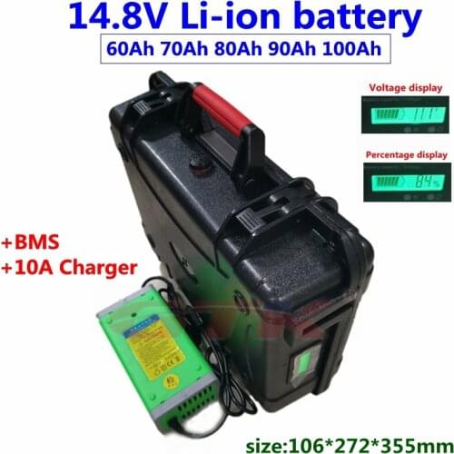 GTK 14.8V 100Ah 90Ah 80Ah 70Ah 60Ah Li ion lithium battery 12V with BMS for trolling motor solar system RV inverter+10A Charger