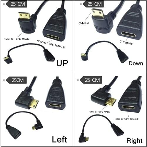 HDMI 1.4 mini HDMI Female to mini HDMI Male 90° Angled Extension AV Cable 1080p 0.25m