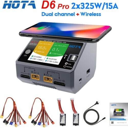 HOTA D6 Pro Smart Charger AC200W DC650W 15A for Lipo LiIon NiMH Battery for iPhone Samsung Wireless Charging