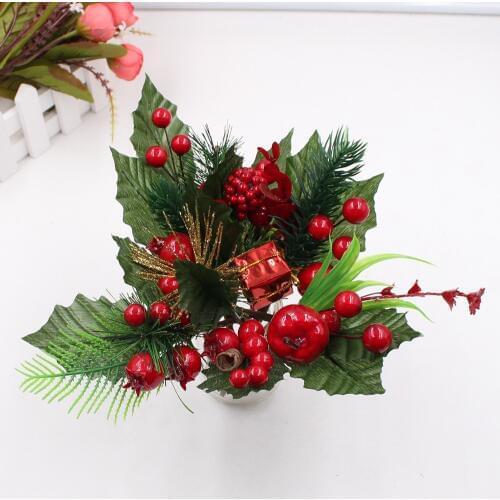 Artificial Berry Plant Flower Bud Fake Pine Plants Plastic Flower Decorative Wreath For Christmas Wedding Home Party Decoration