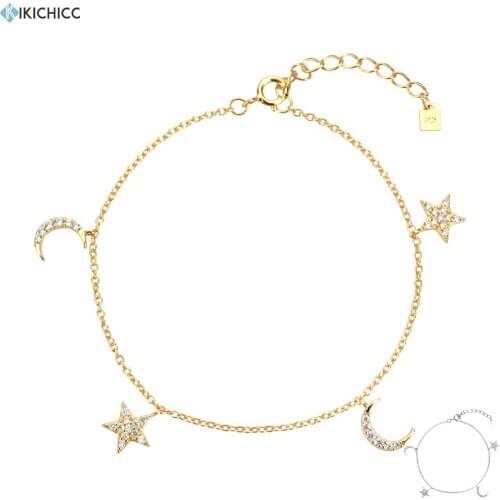 Kikichicc 100% 925 Sterling Silver Gold Star Moon Charm Zircon Bracelet 2020 Fashion Fine Jewelry Fine Jewels For Party Rock