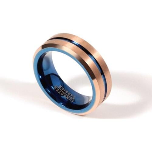 Classic Mens Tungsten Steel Ring Rose Gold Color Blue Engagement Wedding Ring Jewelry