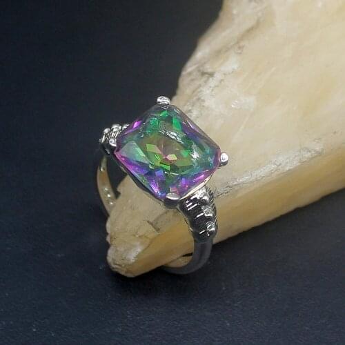 Hermosa Rainbow Mystical Topaz New Genuine 925 Silver Unique Band Ring Wedding Engagement Gifts for Women Size 7# 20214043