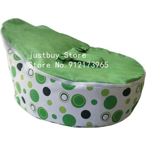 Green dots Soft Baby Chair Infant Bean Bag Bed cover without filler Pouf for Feeding Baby Snuggle Bed with Belt for Safety seat