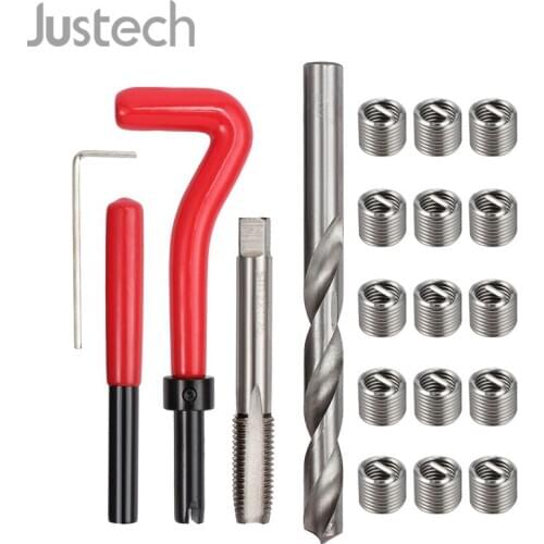 Justech 15 Piece Thread Repair Tool Kit M12 x 1.75 x 16.3mm For Steel Cast Iron Aluminium 10 Wire Thread Garage Tools