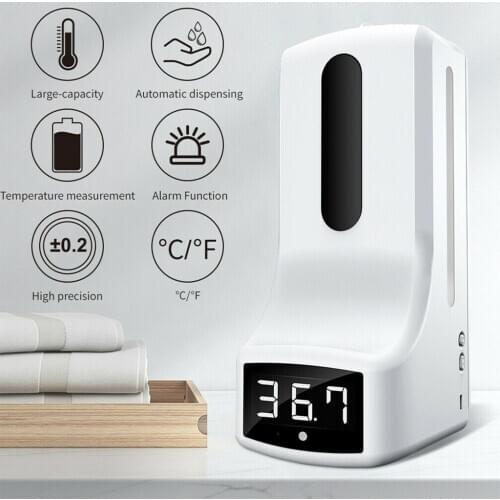 Wall Mounted Sanitizer Soap Dispenser with Infrared Thermometer 1000ml Auto Sense Disinfectant Dispenser for Hospital School