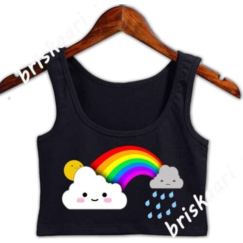 Super Cute Clouds And Rainbow Kids Crop Top Graphic Tops Customize Kawaii Solid Color Spring Autumn Girls Euro Size S-3xl Vest