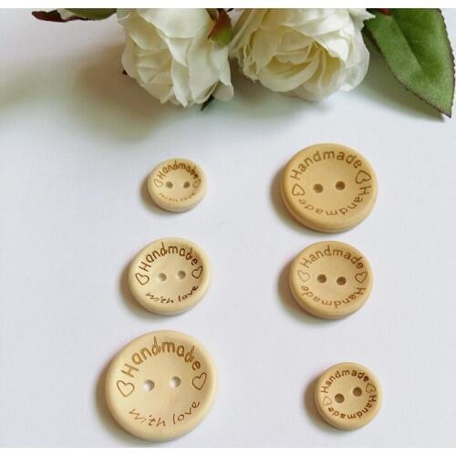 New 120 PCS Mixed 2 Holes Round Laser engraving "Handmade " Wood Buttons Clothing Sewing Craft Scrapbook Decoration Accessorie