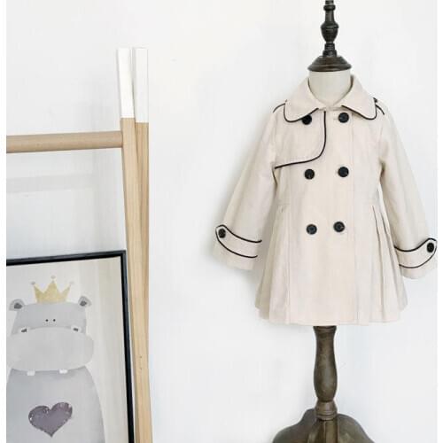 2019 Autumn Fashion Turn-Down Collar Girls Coat Solid Girls Trench Coat High Quality Long Sleeve Childrens Trench Coat