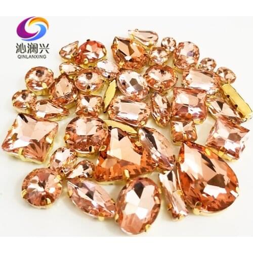 58pcs/pack Water red Gold base mix shape top crystal glass sew on stones,Super flash claw rhinestone diy/Clothing accessories