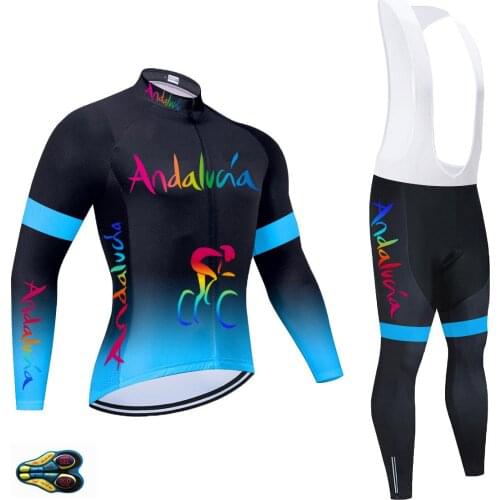 Outdoor Blue Andalucia Cycling Clothing Sets Mens 20D Bike Jersey Pants Long Sleeve Jacket Autumn Spring Suit For Men 2021