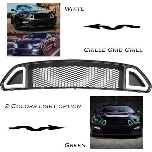 For Ford Mustang 2015 2016 2017 Car Front Grille Center Grill w/ LED Lights White /Green Light Lamp
