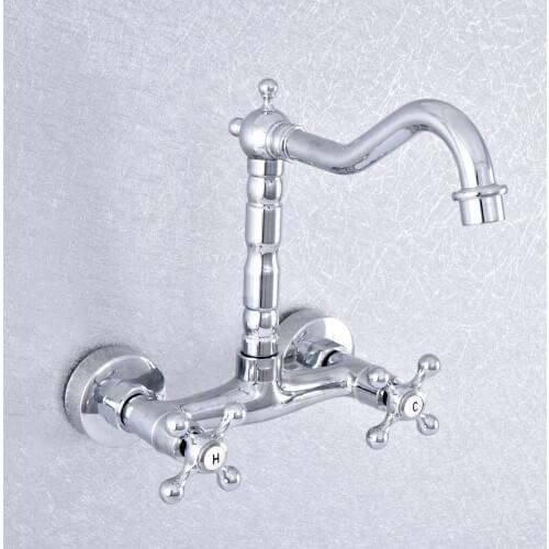 Polished Chrome Wall Mounted Double Handles Kitchen Sink Bathroom basin Faucet mixer tap Bsf784