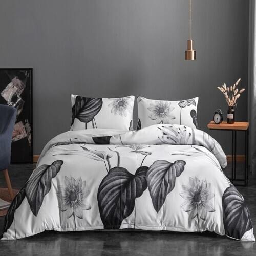 Luxury Gray White Bedding Sets Leaves Pattern Duvet Cover Pillowcases Bed Linen Adult Children Comfortable Bedclothes Home Decor