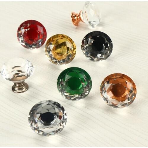 16pcs Glass Knob Drawer Door Crystal Diamond Handle Pull Dia 30mm for Wardrobes Cabinets Cupboards Furniture