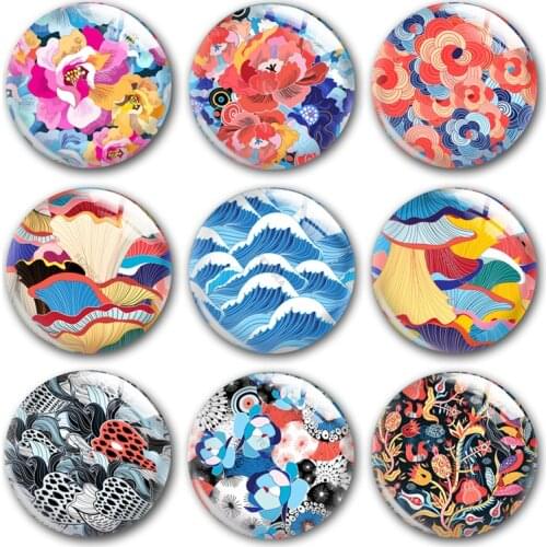 Handmade Flower Wave Geometric patterns Round photo glass cabochons demo flat back DIY collier jewlery Making findings accessory