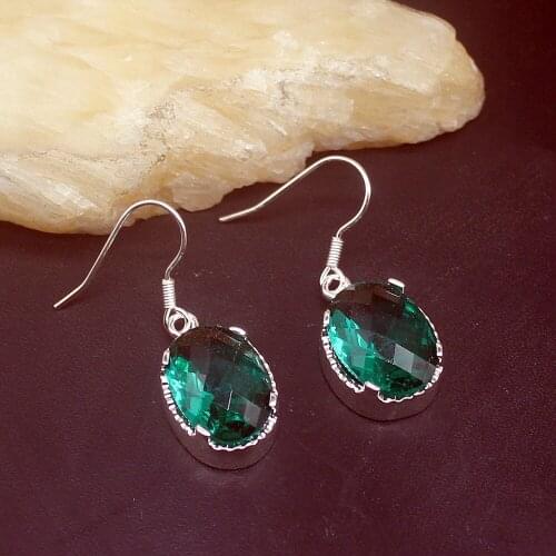 Fashion Royal Rare Green Topaz Genuine 925 Silver Dangle Hook Earrings Jewelry Gifts for Women Girls 20213689