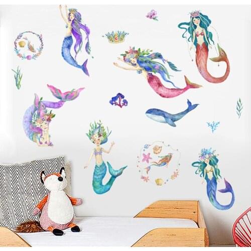 Mermaid Princess Series Wall Stickers For Kids Room Children Bedroom Wall Decals Girls Cute Gift Poster Mural Room Decor