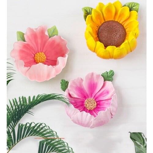 Pastoral Resin Flower Wall Storage Wall Decoration Pendant Girl Bedroom Wall Mural Ornaments Restaurant Wall Hanging Crafts Art